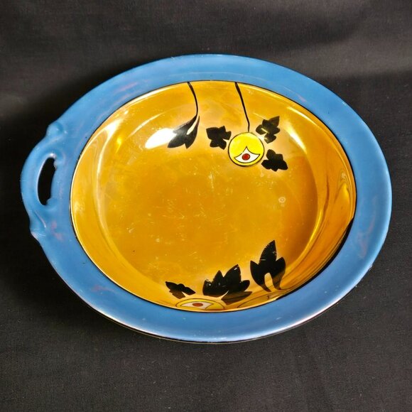 Vintage Meito China Hand Painted Lusterware Bowl Japan Blue Rim Floral 8" - Picture 2 of 14